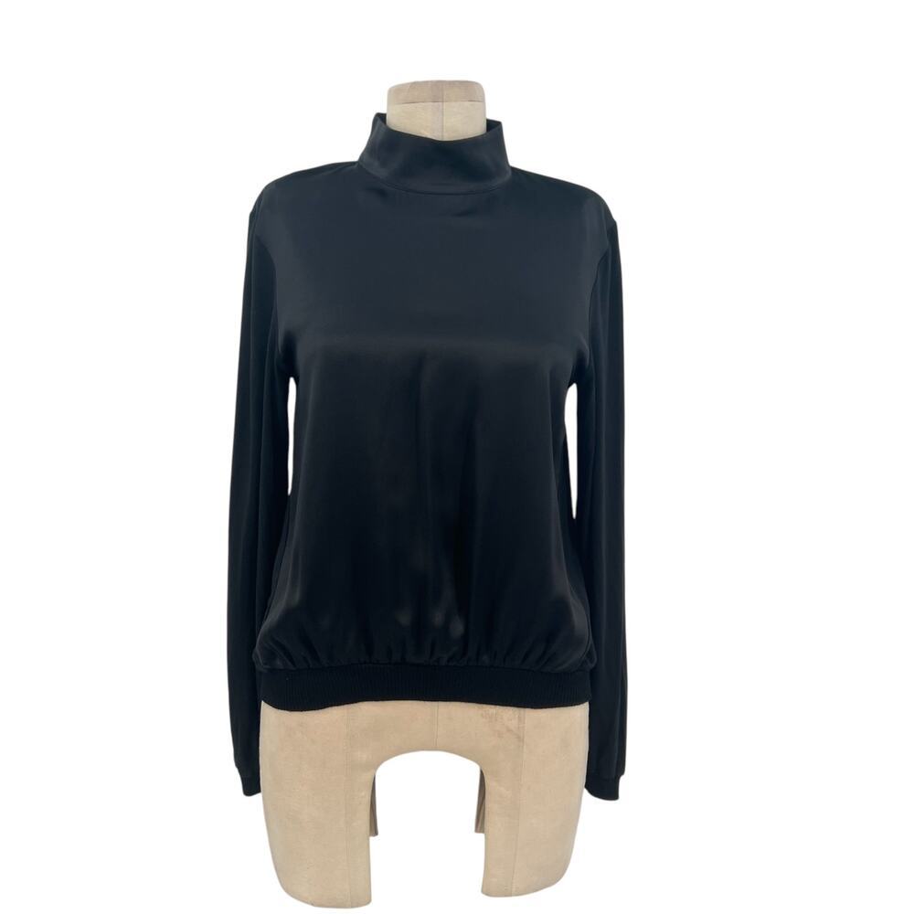 Generation Love Top Blouse Shirt Long Sleeve Silk Jersey Mock Neck Black Size XS